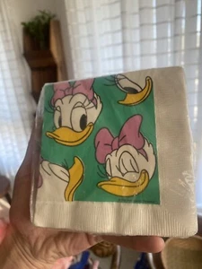 Vintage 80s Disney Party 16 Napkins USA Daisy Donald Mickey NOS Hallmark Gibson - Picture 1 of 5