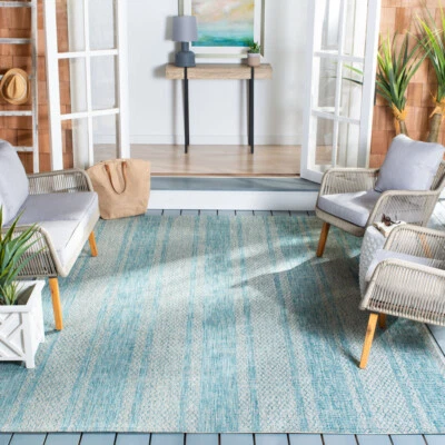 SAFAVIEH Outdoor CY8736-37112 Courtyard Light Grey / Aqua Rug - Image 1 of 4