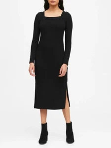 Abito Banana Republic scollo quadrato manica lunga, nuovo con etichette, taglia media, nero, prezzo al pubblico consigliato $128 - Foto 1 di 2