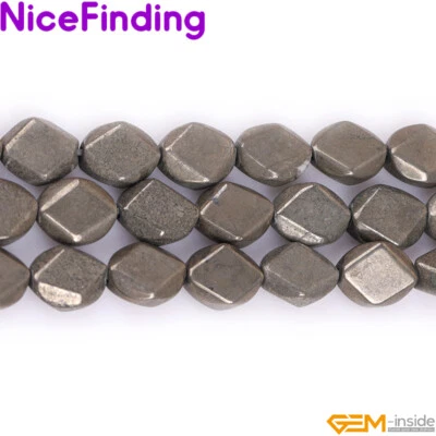 Cuentas de piedras preciosas de diamantes facetados de pirita gris plata natural para hacer joyas de 15"" Foto 1 de 4