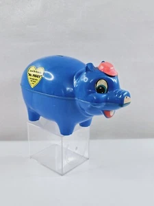 Vtg 1970’s Amloid Co. Large Blue Plastic “Mr. Piggy” Pig Bank Complete USA - Picture 1 of 12