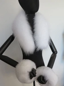 100% Real fox fur collar/white neck wrap/women jacket collar/sleeve covers/cuffs - Picture 1 of 5