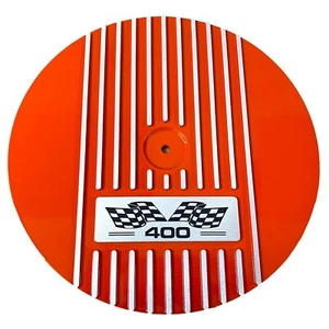 Small Block Chevy 400 Flag Logo - 13" Round Air Cleaner Kit - Orange - Ansen USA - Picture 1 of 4