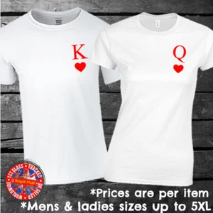 Camisetas del Día de San Valentín Rey y Reina para hombre damas a juego tarjetas de regalo - Imagen 1 de 1