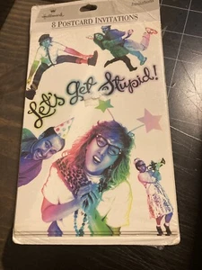 Hallmark Invitations 1990s Postcard Let's Get Stupid Neon Retro Vintage Invites - Picture 1 of 2