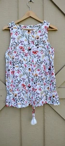 J. Jill Eyelet Embroidered Top Womens Medium White Floral Tie Waist  Sleeveless - Picture 1 of 8
