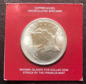 1974 Bahama Islands 5 Dollar UNCIRCULATED Copper-Nickel Coin-Franklin Mint-1.75” - Picture 1 of 2