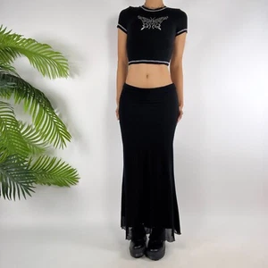 Vintage Black Whimsygoth Fairy Grunge Low Rise Boho Hippie Bodycon Skirt / XS - Picture 1 of 7