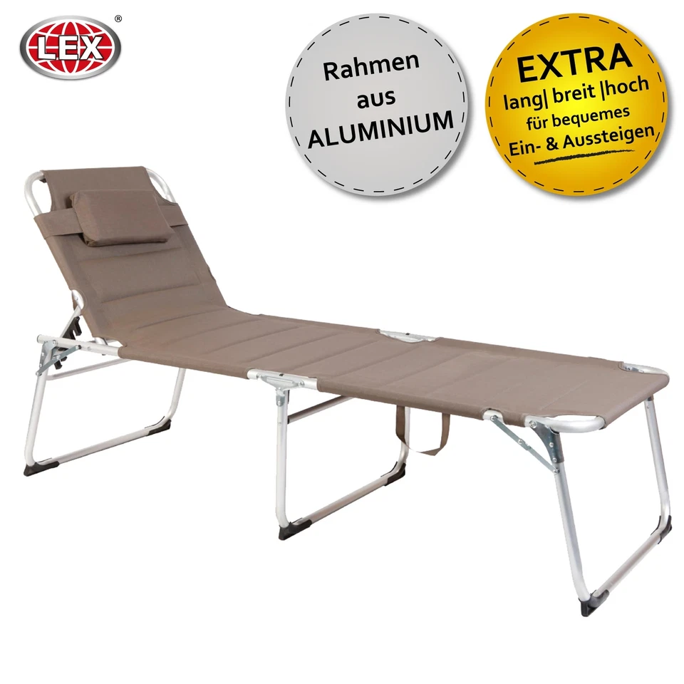 Linder XXL-Sonnenliege mit Kopfkissen - Taupe, 200x70x45cm (MC4400TA)