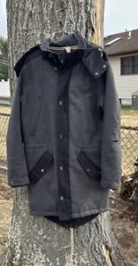 Lands End Pea Coat Size Small Mens Duffle Jacket Herringbone Wool Hooded Toggles - Picture 1 of 8