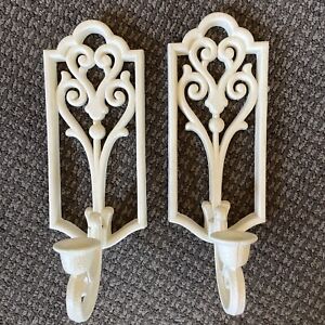 1970's Set Homco Candle Wall Sconce Shabby French Country Chic Antique White