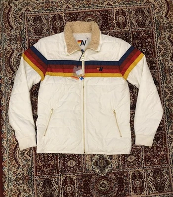 Aviator Nation Mens Jacket Large White 4 Stripe Fur Vibrant Glossy New Outerwear - Image 1 of 4