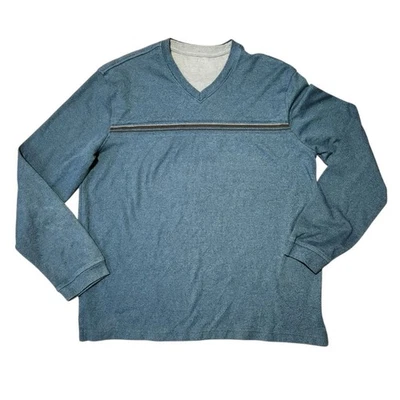 Camiseta de hombre azul gris VanHuesen a rayas cuello en V manga larga L Foto 1 de 4