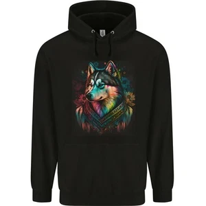 A Tribal Husky Dog Childrens Kids Hoodie - Picture 1 of 3