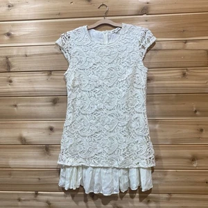 Rebellion weißes Spitzenkleid Medium ärmellos Lagenlook Rüschensaum Party Cocktail - Bild 1 von 11