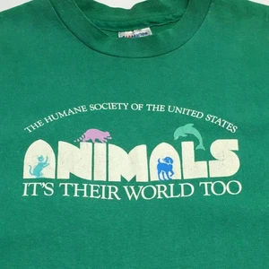 Vintage Humane Society of the U.S. T-Shirt Tiere It's Their World Too grün Large - Bild 1 von 6