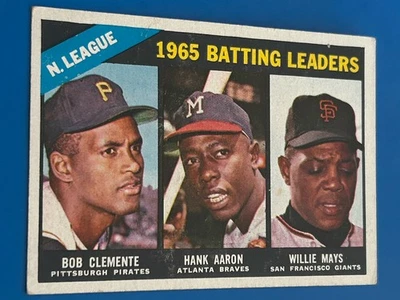 Tarjeta Roberto Clemente/Hank Aaron/Willie Mays 1966 Topps “Líderes de Bateo de 1965” Foto 1 de 2
