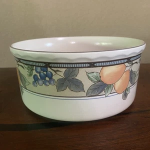 Mikasa Garden Harvest Souffle Baking Dish Round 8" Intaglio Fruits Oven To Table - Picture 1 of 15
