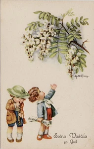 #BERTIGLIA: BAMBINI - FIORI-AUGURALE CON SOVRASTAMPA IN SLAVO- ediz.1942 - Bild 1 von 1