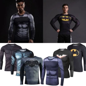 Herren Marvel Superheld Batman Kompression T-Shirt Langarm Kostüm Sports Jersey - Bild 1 von 17
