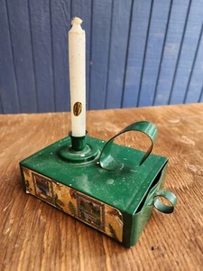 Vintage grüner Notfallkerzenhalter aus Metall mit Schublade für Kerzen - Bild 1 von 5