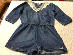 Kensie Girls Sz 8 Denim Romper Cotton Rayon Blend Lace Detail - Picture 1 of 5