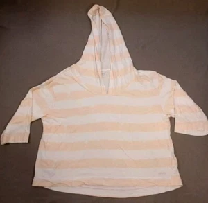 Calvin Klein Performance Top Women's L White Striped Hooded 3/4 Sleeve Shirt - Picture 1 of 7