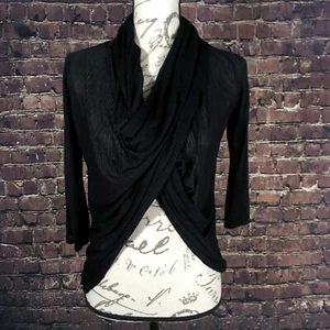 Daytrip Women SMALL Striped Sheer BLACK Twisted Hi Low Wrap 3/4 Sleeve Cardigan - Picture 1 of 10