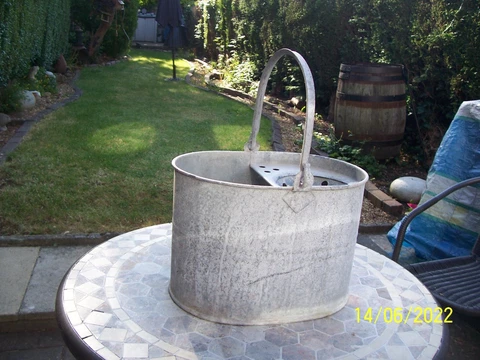 Old Zinc Metal Mop Bucket - With Swing Handle - Quirky Garden Planter Cover