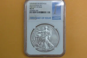 2015-W American Silver Eagle Burnished - NGC MS70 First Day Issue - Picture 1 of 4