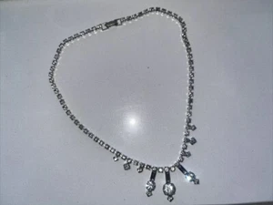 Halsreif Halskette Kristall Strass silberfarben Kette 14" lang Vintage - Bild 1 von 5
