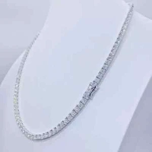 14k White Gold Plated 22CT RoundCut Lab Created Diam Women's Tennis Necklace 18" - Picture 1 of 4