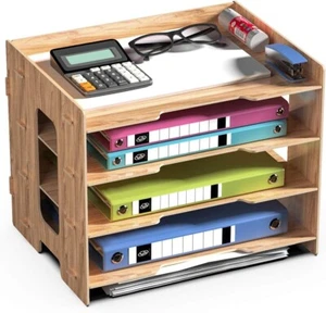 Schreibtisch Holz Dokumentenablage, Büro Briefablage Papierablage A4, Ablagefäch - Bild 1 von 5