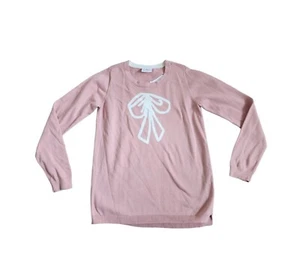Hanna Anderson Pink Cotton Knit Sweater With Bow Size 160 Or 12 Years New - Picture 1 of 6