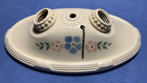 Antique Porcelier 2 Socket Flush Mount Porcelain Floral Light Fixture Art Deco Cover