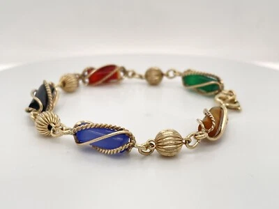 Gold Filled Twisted Cage Natural Gemstone Rod Link Bead Bracelet 7 3/4 ", 8.8 Gr - Image 1 of 4