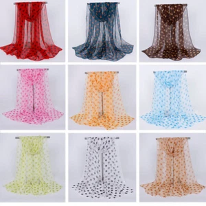 Women's Ladies Long Wrap Scarves Shawl Dot Patterned Chiffon Scarf Scarves New - Picture 1 of 25