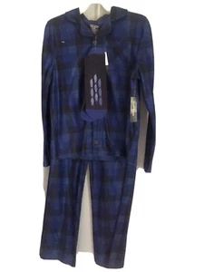Faded Glory Boys 2pc Flame Resistant Blue Checkered Pajamas L 10-12 - Picture 1 of 5