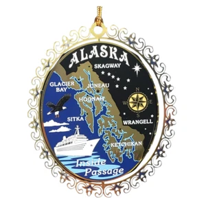 Alaska Inside Passage Brass Ornament Skagway Juneau Glacier Bay Ketchikan Sitka - Picture 1 of 8