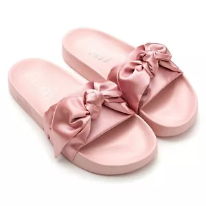 Puma Fenty Rihanna Pink Satin Bow Slides Sandals Shoes 5.5 6 NEW SOLD OUT!!! - Picture 1 of 6