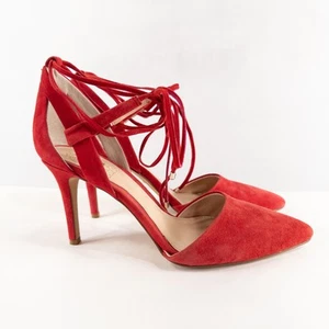 Zapatos Vince Camuto 8M 38 Cuero Rojo Gamuza Tacones Altos Con Cordones Tacones de aguja - Imagen 1 de 10