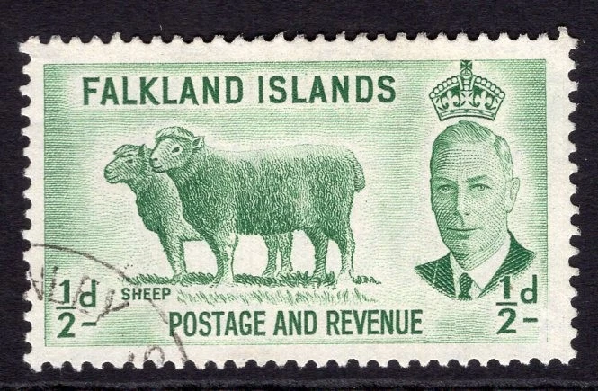 FALKLAND IS 1952 KGVI DEFINITIVO 1/2D FALTA FRAMELINE ERROR CDS MUY FINOS USADOS Foto 1 de 1