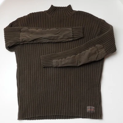 Suéter Acanalado American Eagle Para Hombre Talla M Vintage Parche en el Codo Cuello Simulado Militar Foto 1 de 4