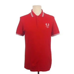 Fred Perry Pique Polo Shirt Mens Medium Red Tipped Cotton Danmark 2010 World Cup - Picture 1 of 10