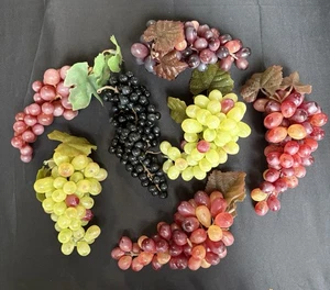 Grappoli d'uva vintage gomma foglie plastica, frutta finta, 7 pezzi - Foto 1 di 8