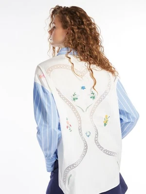 Рубашка Weekend MaxMara Nadar в полоску сине-белая с цветочным узором сзади размер UK 14 - Изображение 1 из 4