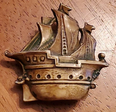 Sewing Vintage Figural Celluloid Tape Measure Sailing Boat Ship Retractable - Image 1 of 4