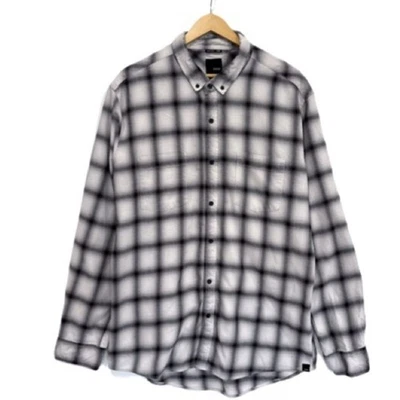 Camisa KR3W a Cuadros Rejilla Manga Larga Con Botones Para Hombre Talla XL Algodón Negra y Beige Foto 1 de 4