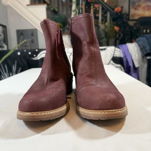 TOMS Marina Maroon Leather Heeled Boot Size 11 - Picture 1 of 12