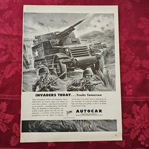Autocar WWII Half-Track Battle Scene Vintage War Trucks Print Ad - 1943 - Bild 1 von 1